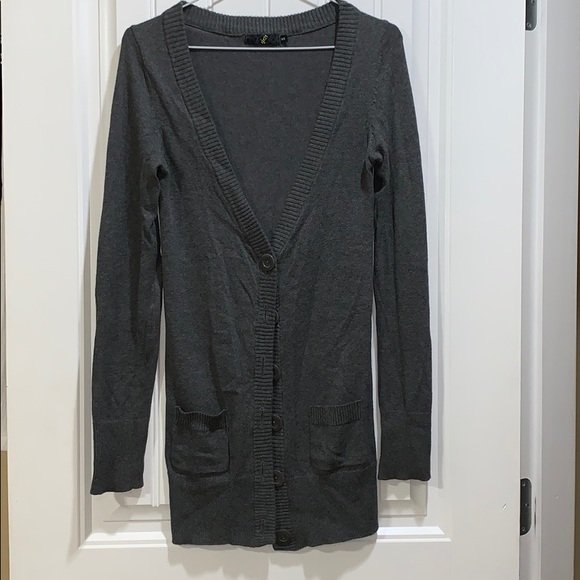 Gray Button Midi Cardigan - Picture 2 of 3